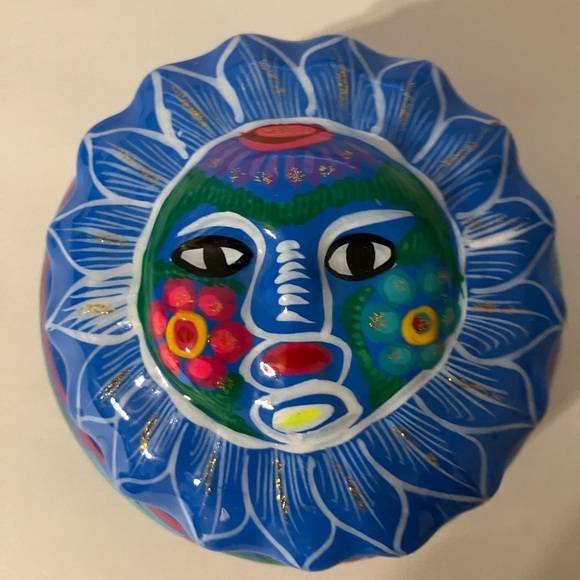 Handcrafted Terracotta Sun Trinket Dish Hand Painted Made In Mexico - Picture 2 of 6